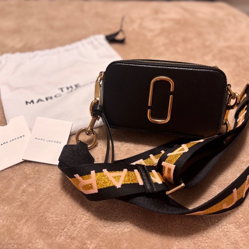 Marc Jacobs Black Crossbody Bag with Gold Accents